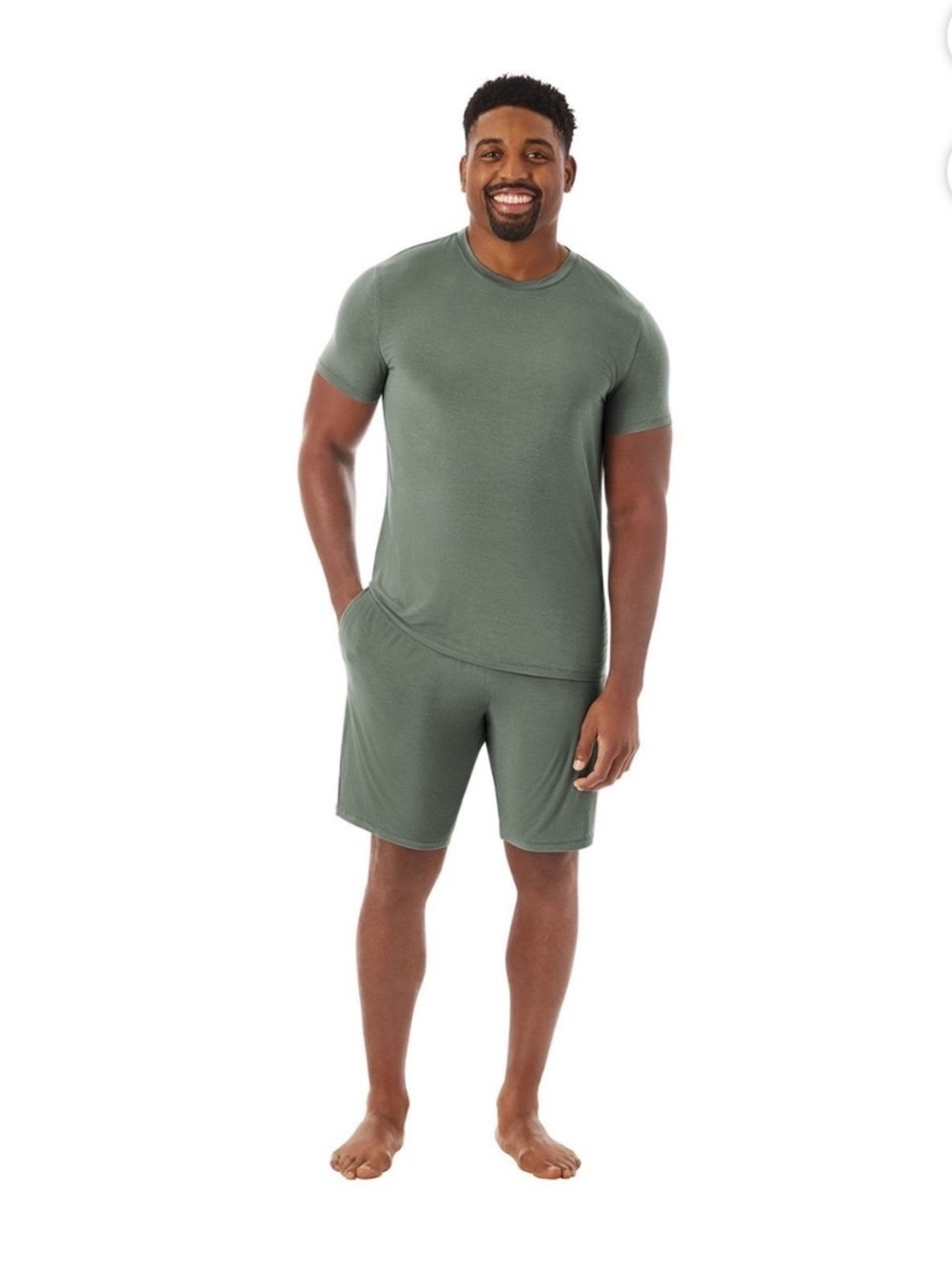 Men's Short Sleeve Undershirt & Shorts Pajama Set in Olive Green - Picture 1 of 10